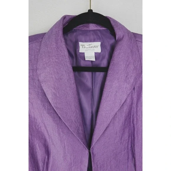 Women's Petite Tan Jay Retro Purple Open Front Blazer Size‎ 14P Hook Close - Picture 2 of 7